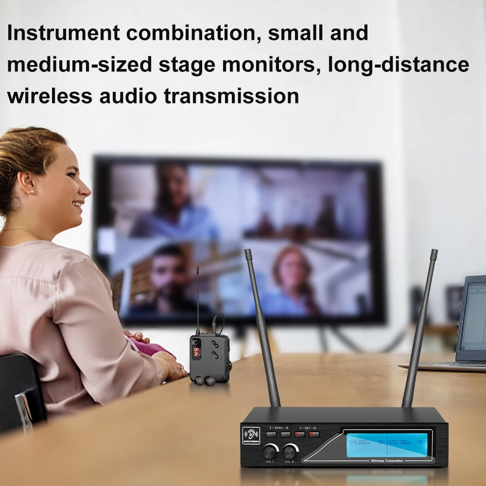 نظام مراقبة احترافي لاسلكي ، UHF في الأذن ، باكس للجسم ، مجموعات تردد متعددة للمسرح ، أداء مباشر