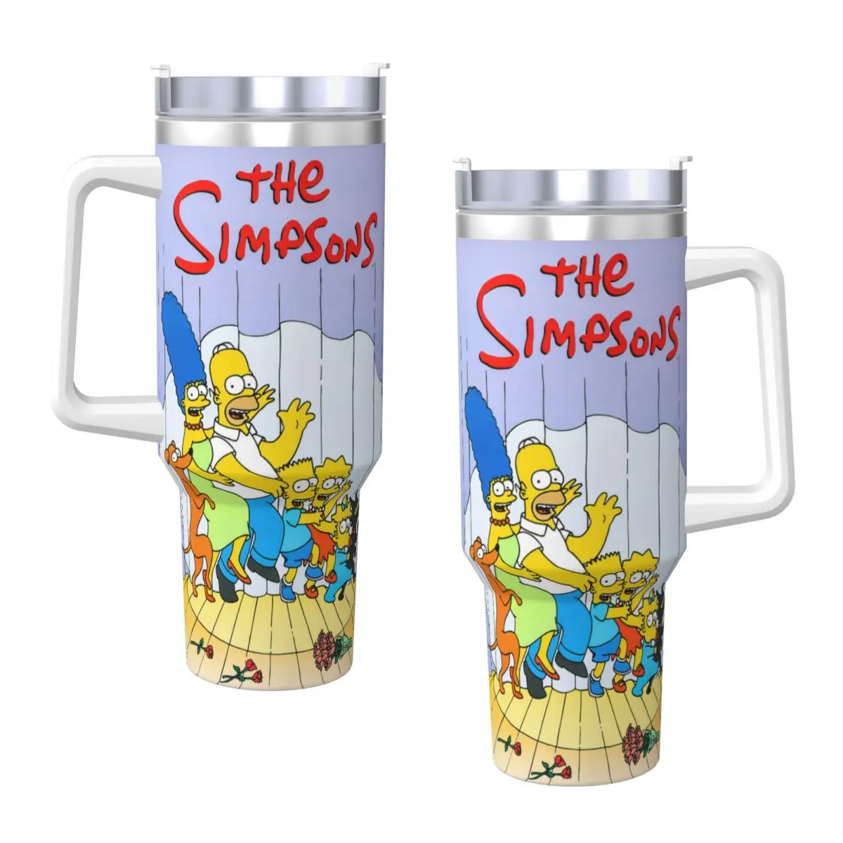 The Simpsons TV Poster Stainless Steel Tumbler Driving Car Mugs Large Thermal Mug Insulated Cold Drink Milk Tea Water Bottle