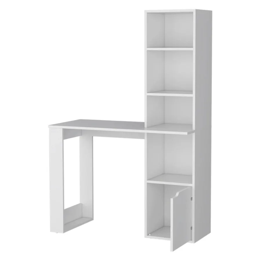 White Computer Desk 4-Tier Bookcase 1-Door Cabinet