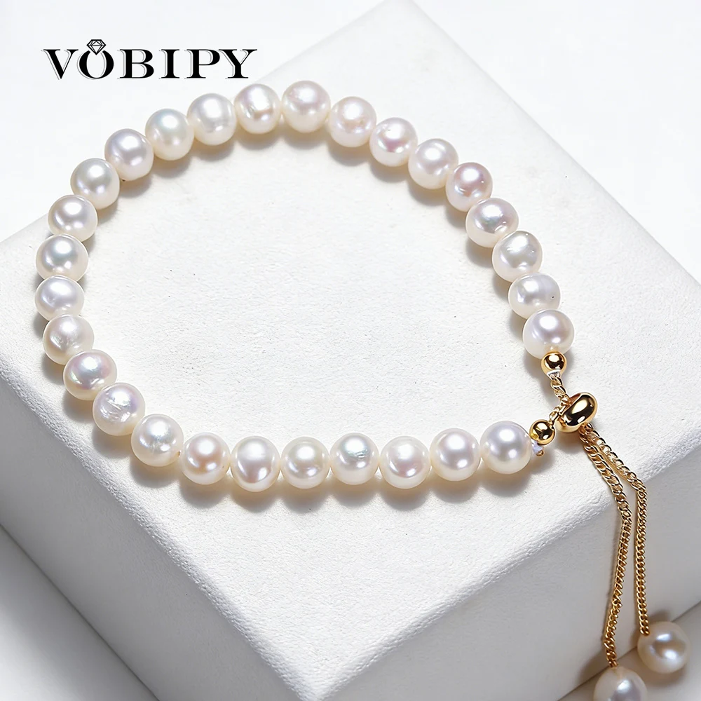 

VOBIPY Natural Freshwater Pearl Bracelet for Women Girl Slider Beaded Bracelet Jewelry Adjustable Gift for Wedding Daily Party