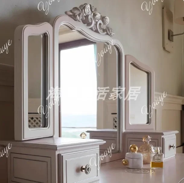 J Q الفرنسية الرجعية القديمة مضمد الأمريكية الخفيفة الفاخرة الصلبة الخشب خلع الملابس غرفة نوم رئيسية تخزين الجدول مرآة الجمع #4