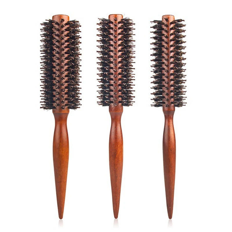 Holz-Rundbürste mit Wildschweinborsten, antistatisch, für Friseure, Styling-Werkzeug, Toupierbürste für lockiges Haar, Haarbürste