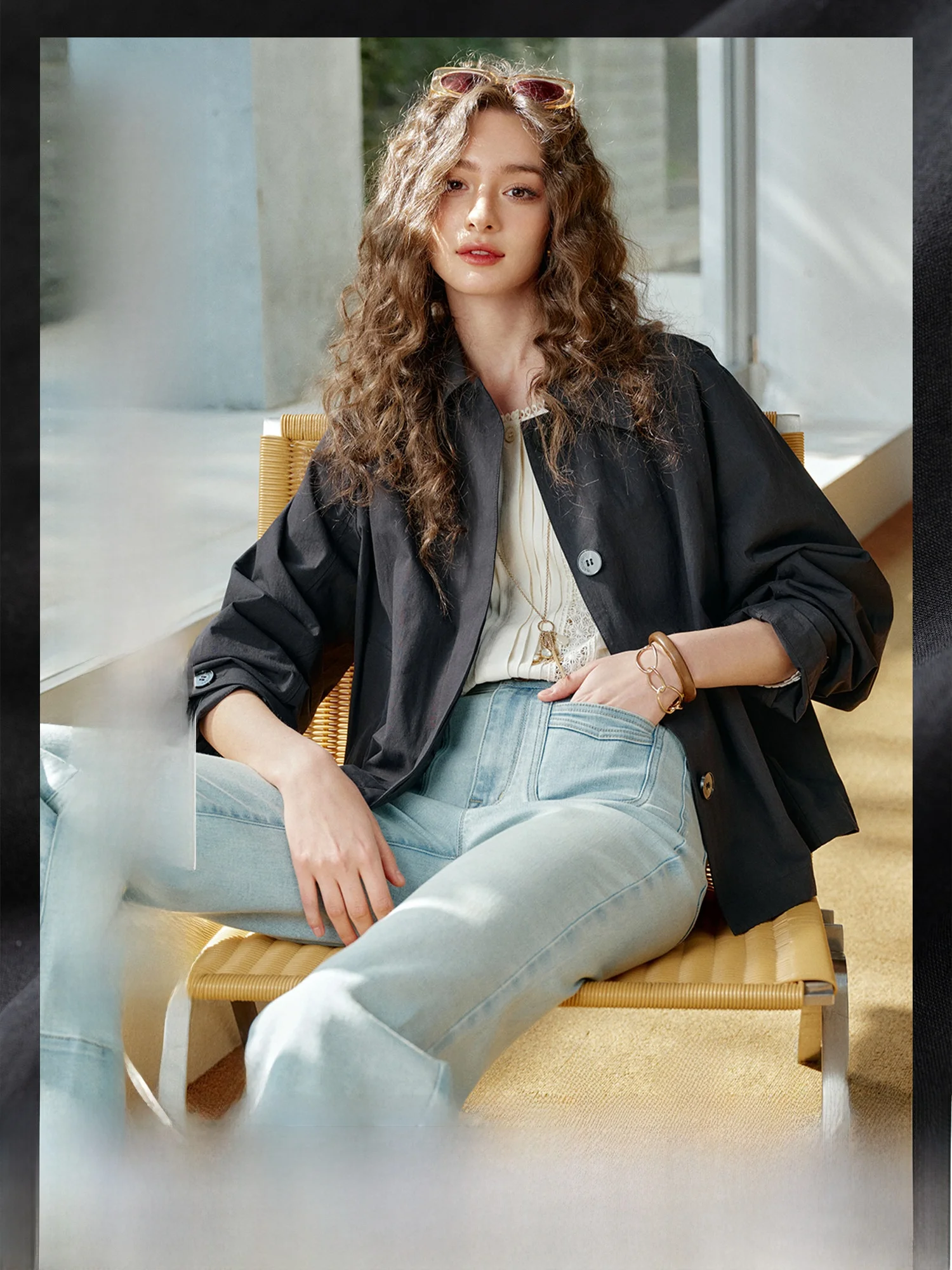 

Классическое хлопковое пальто-ветровка из 100% хлопка, приятное для кожи, с микро-складками, для повседневной носки, удлиненное, на одной пуговице, средней длины