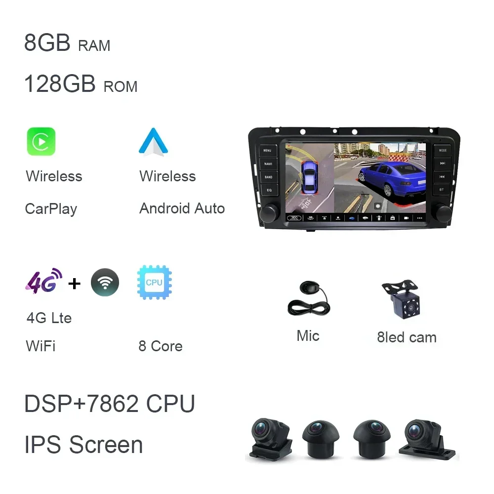 CHSTEK 8 inch Carplay Android 14.0 8GB+128GB 8-core GPS autoradio Android speler Wifi multimedia voor Volvo XC70 V70 S60 S40 V40 2005 - 2009 - afbeelding 1