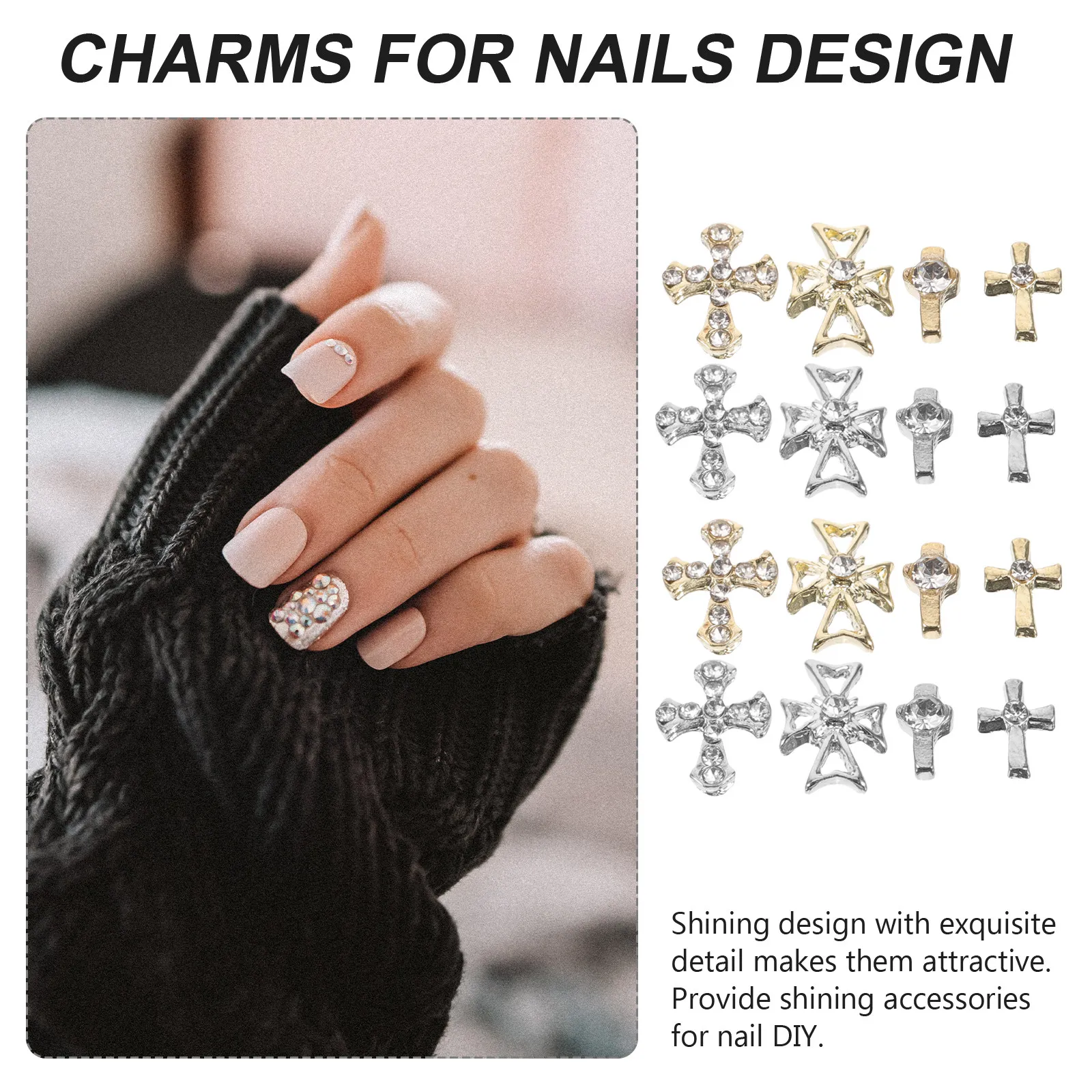 

80Pcs Gothic Cross Nail Charms Shiny Alloy 3D Nail Gems for Creative DIY Manicure Art Decoration Cross Charms for Nails