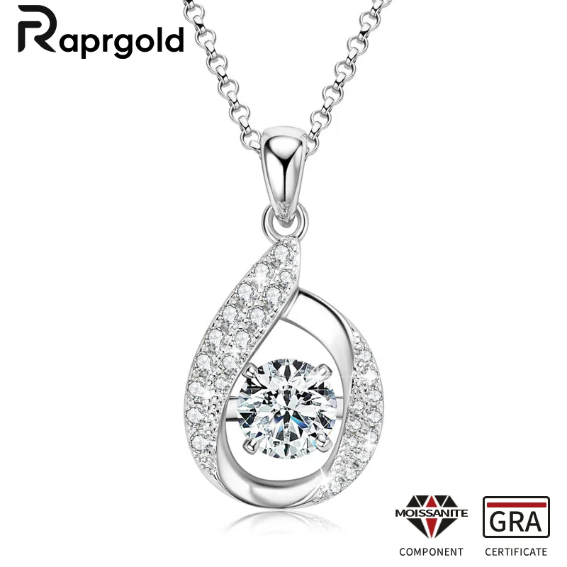 

RAPRGOLD 1ct Moissanite Waterdrop Pendant Necklaces for Women 925 Sterling Silver Necklace Chain Wedding Jewelry Gifts Certified