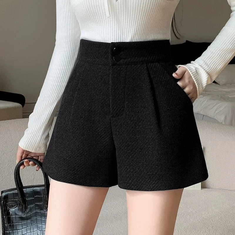 شتاء خريف جديد بلون أنيق مزيج الصوف النساء ألف خط السراويل عالية الخصر فضفاض موضة سليم صالح لباس خارجي بنطال ذو قصة أرجل واسعة #2