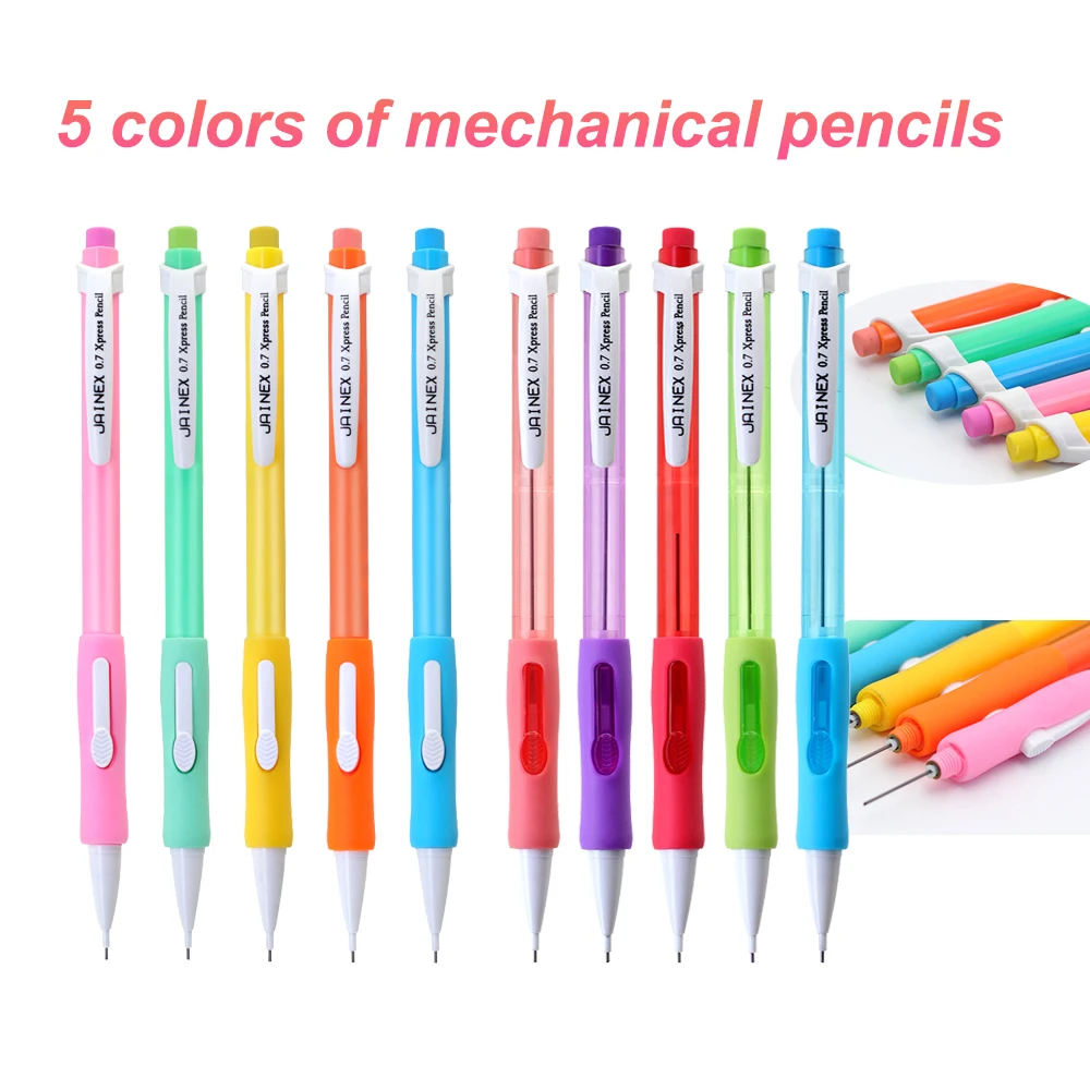 7-teiliges Set Neuer Druckautomatischer Bleistift 0,7mm mit Radiergummi Hochwertige 2B-Nachfüllung Glatt Schreibend Kreatives Schreibwaren-Set für Büro