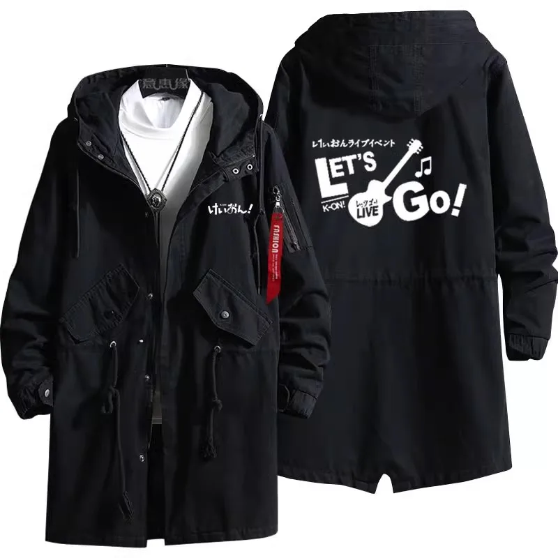 New KON Hirasawa Yui Hoodie Akiyama Mio Anime Trench Coat Men Fashion Fall Winter Cotton Zipper Overcoat Jacket