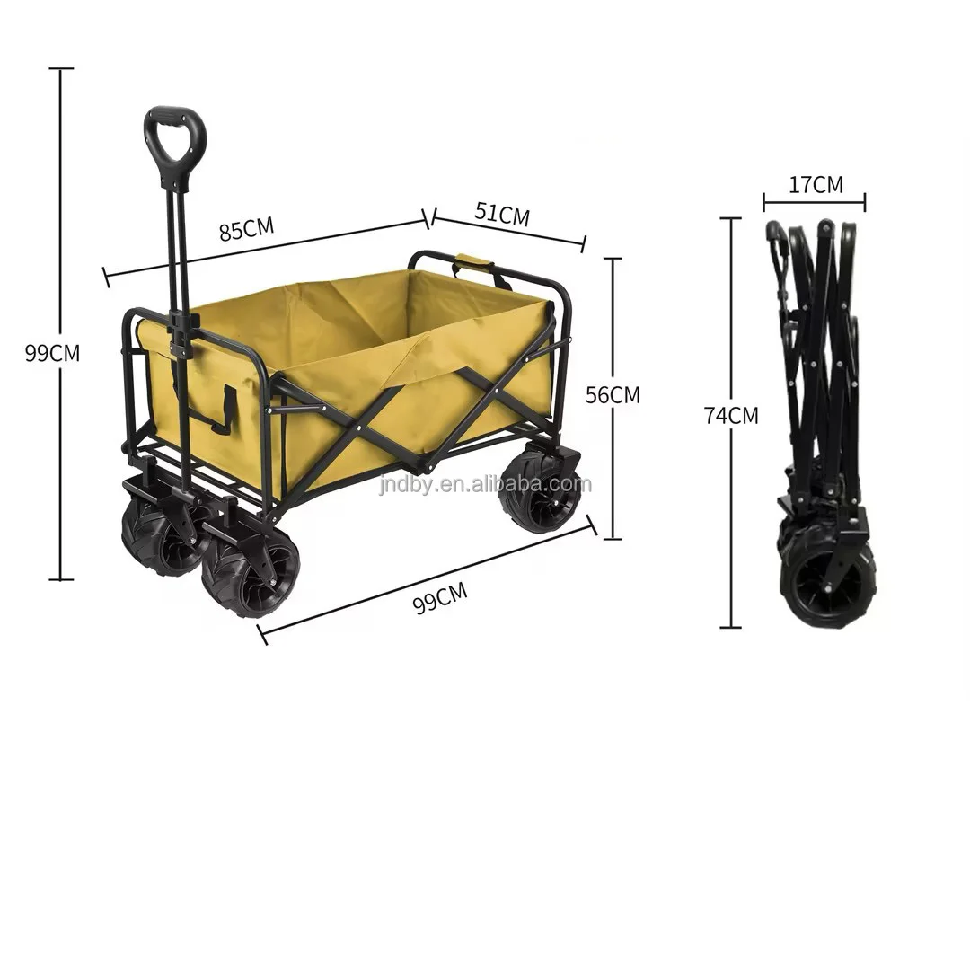 

Portable 4-Wheel Folding Wagon with Large Capacity Outdoor Multifunctional Travel Cart for Camping Garden Beach Small Stroller