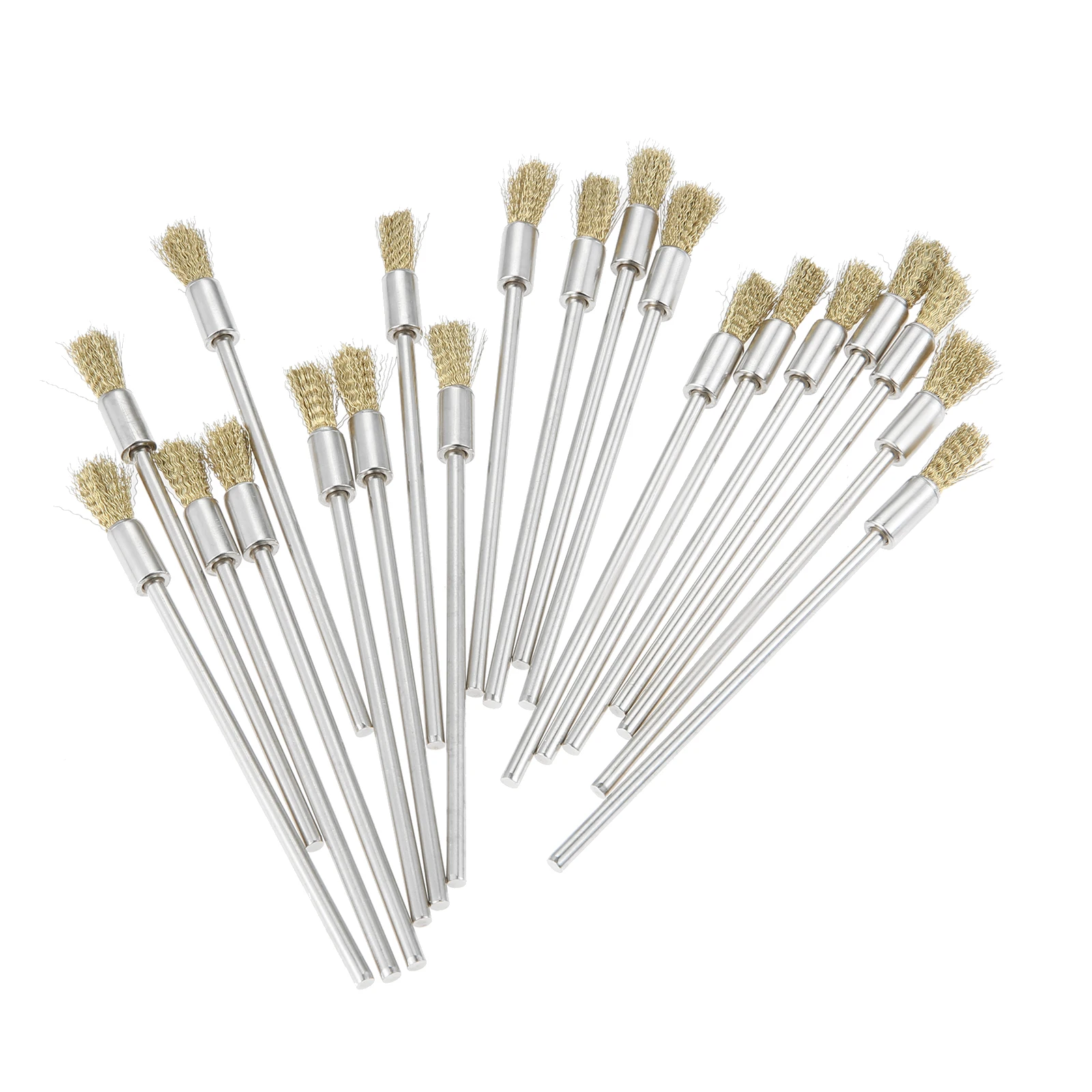 

20 шт., концевые щетки с удлиненным хвостовиком, латунь/нержавеющая сталь, насадка для удаления ржавчины, проволочная щетка для вращающихся инструментов, форма ручки с хвостовиком 1/8 дюйма