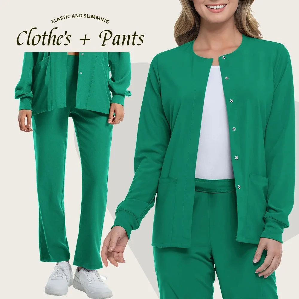 新着 レディース ユニフォーム トップス パンツ 長袖 メディカルスクラブ ユニフォーム 長袖 看護スクラブセット Vネック ドクター 病院ユニフォーム