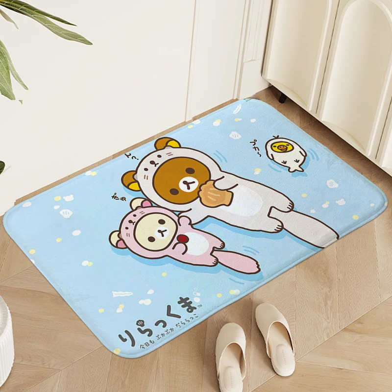 Children's Bedroom Carpet R-Rilakkumas Kids Room Cute Foot Mat Doormat Entrance Door Washable Non-slip Living Room Bathroom Rug