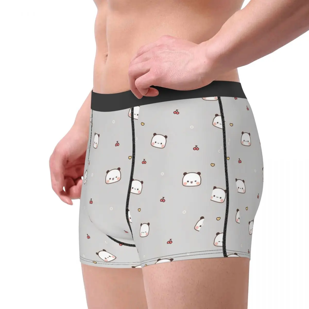 Novelty Boxer Bubu Dudu Panda Bears Cartoon Short Panties Briefs Men Underwear Cherry Heart Mid Waist Underpants Homme Plus Size