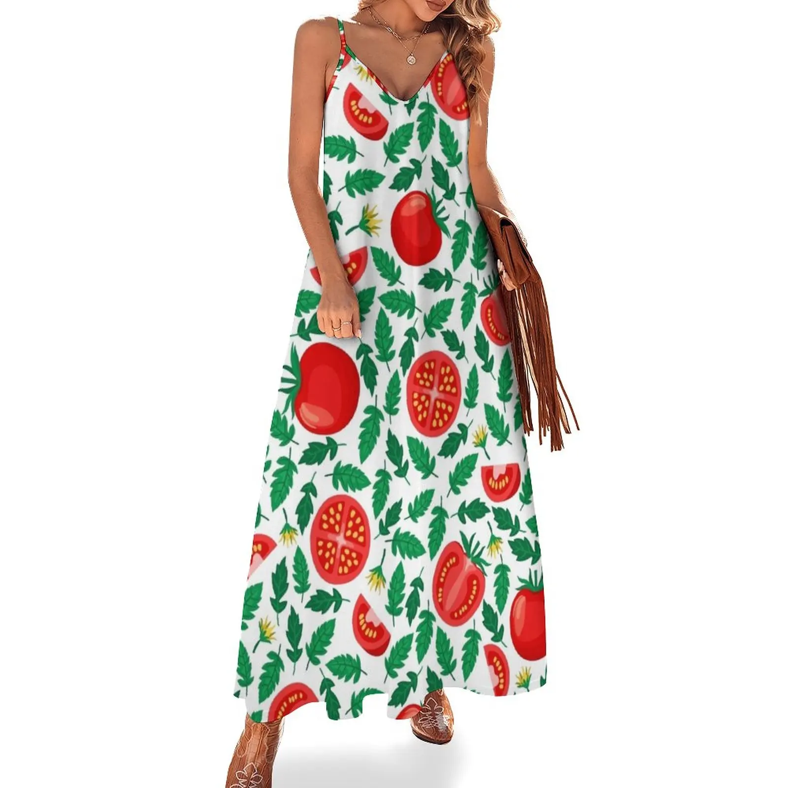 

Tomato pattern Sleeveless Dress dresses for woman Elegant gowns