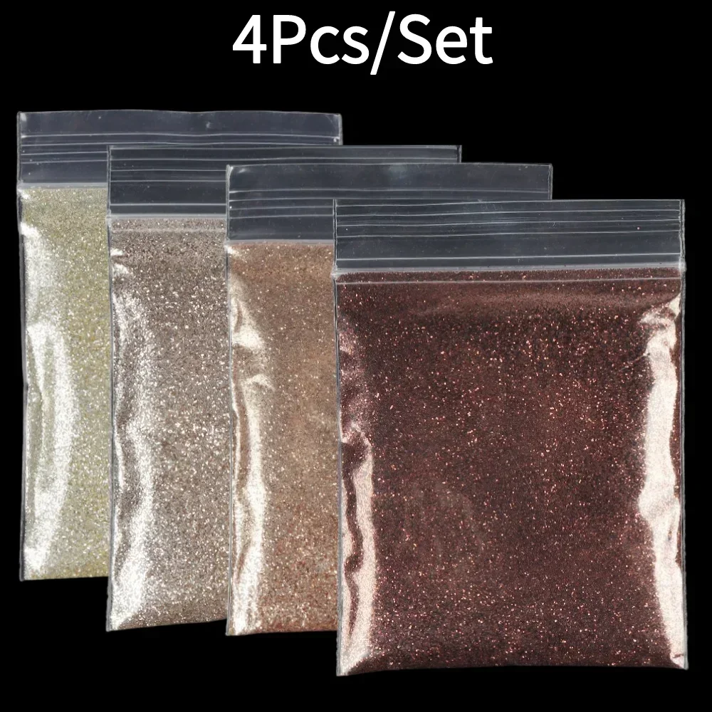 4 pçs/set café marrom brilhante arte do prego glitter pó fino finamente cromo pigmento manicure acessórios outono inverno decoração do prego