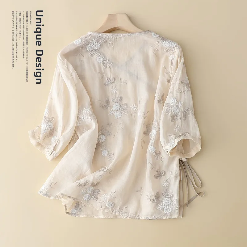 Nouveau chinois Sle broderie lourde femmes irt été National Sle amélioré Hanfu petit irt sensation haut de gamme...