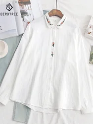 New Spring Cotton Casual Long Sleeve Shirt Women Lapel Embroidery Top Mori Girl Loose Fashion Sweet Blouses 2024 Summer T45855QM