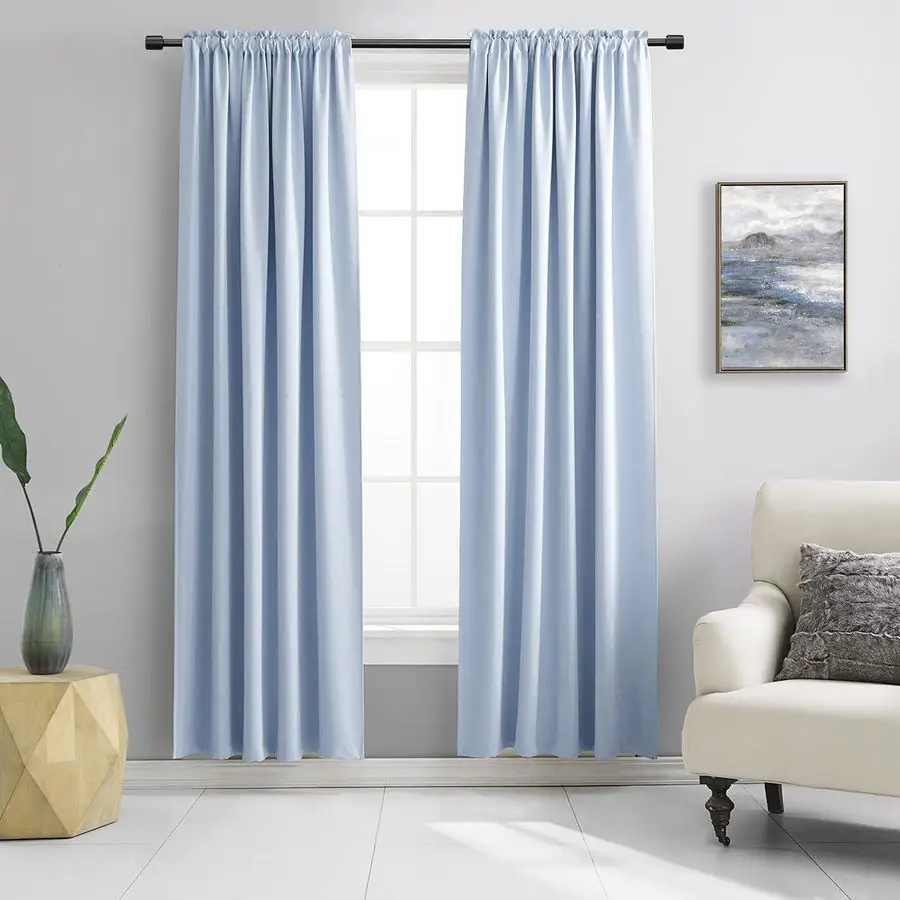 Cortinas Opacas con Aislamiento Térmico para Ventana, Color Azul Claro, con Ojales, para Dormitorio, Azul Claro, Juego de 2 Paneles, 42 por 84