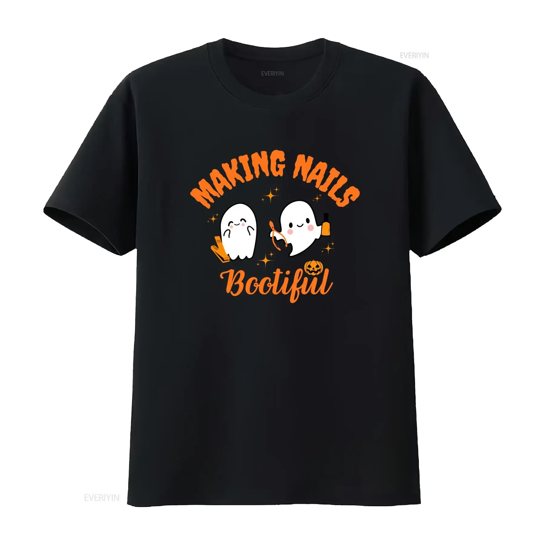 Cute Cartoon Halloween Funny Ghost Pumpkin Making Nails Bootiful Nail Tech Casual T Shirt vintage Washed Stretched homme Soft