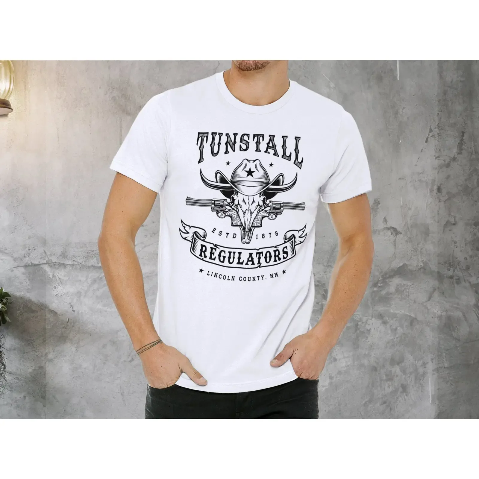 Tunstall Regulators T Shirt Cowboy Skull Guns American History vintage Washed Top For Everyday Wear Slightly Versatile graphic