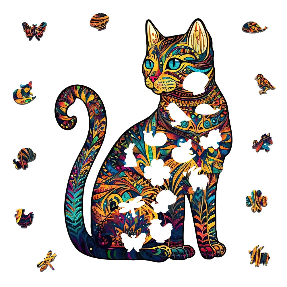 لغز القط شكل لغز خشبي ، نموذج ثلاثية الأبعاد ، ديكور المنزل ، الترفيه ، هدية عيد ، رائعة ، رائعة ، A3 ، A4 ، A5