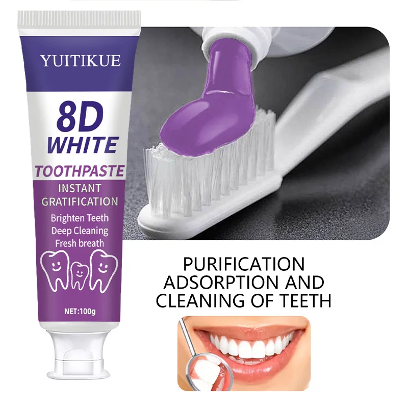 

YUITIKUE 8D Белая зубная паста для мгновенного осветления зубов, глубокой очистки и свежего дыхания, удаления пятен, 100 г