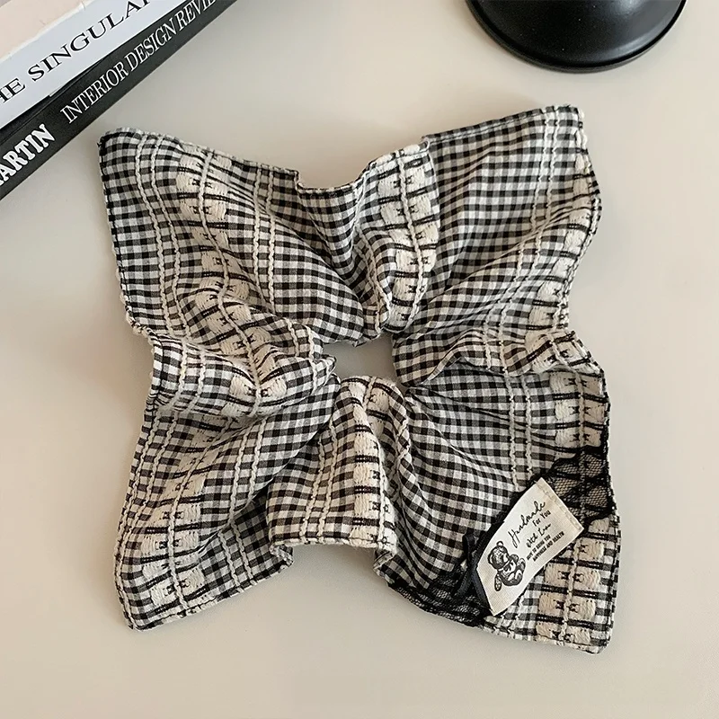 

Korean Sle Bla White Plaid Square Scarf Hair Ties Elastic Hair Ba Hair Ba Headba Faionable Hair Accories