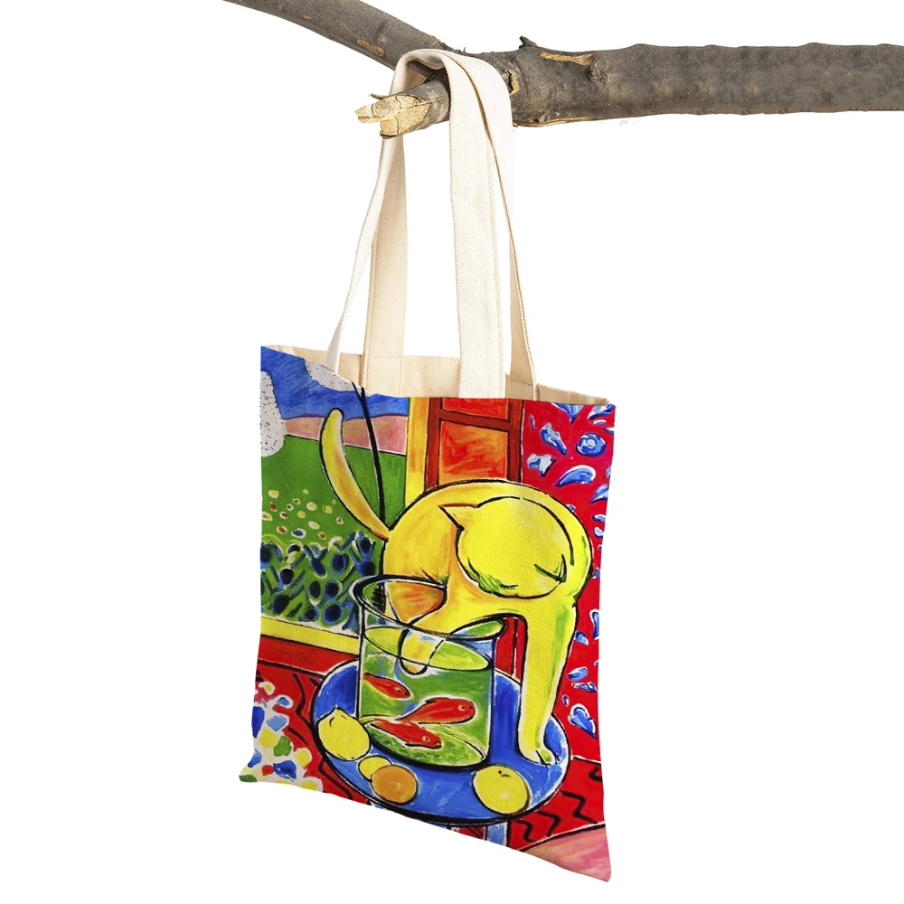 Henri Matisse\'s Famous Painting Women Shopping Bags Casual Canvas Double Print Landscape Art Girl Shopper Bag Lady Tote Handbags