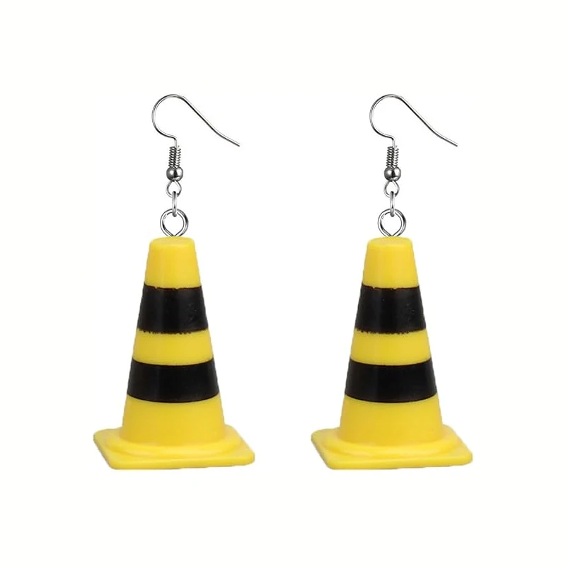3D Orange Yellow Red Traffic Cone Earrings For Women Funny Safety Cone Acrylic Dangle Earrings Jewelry
