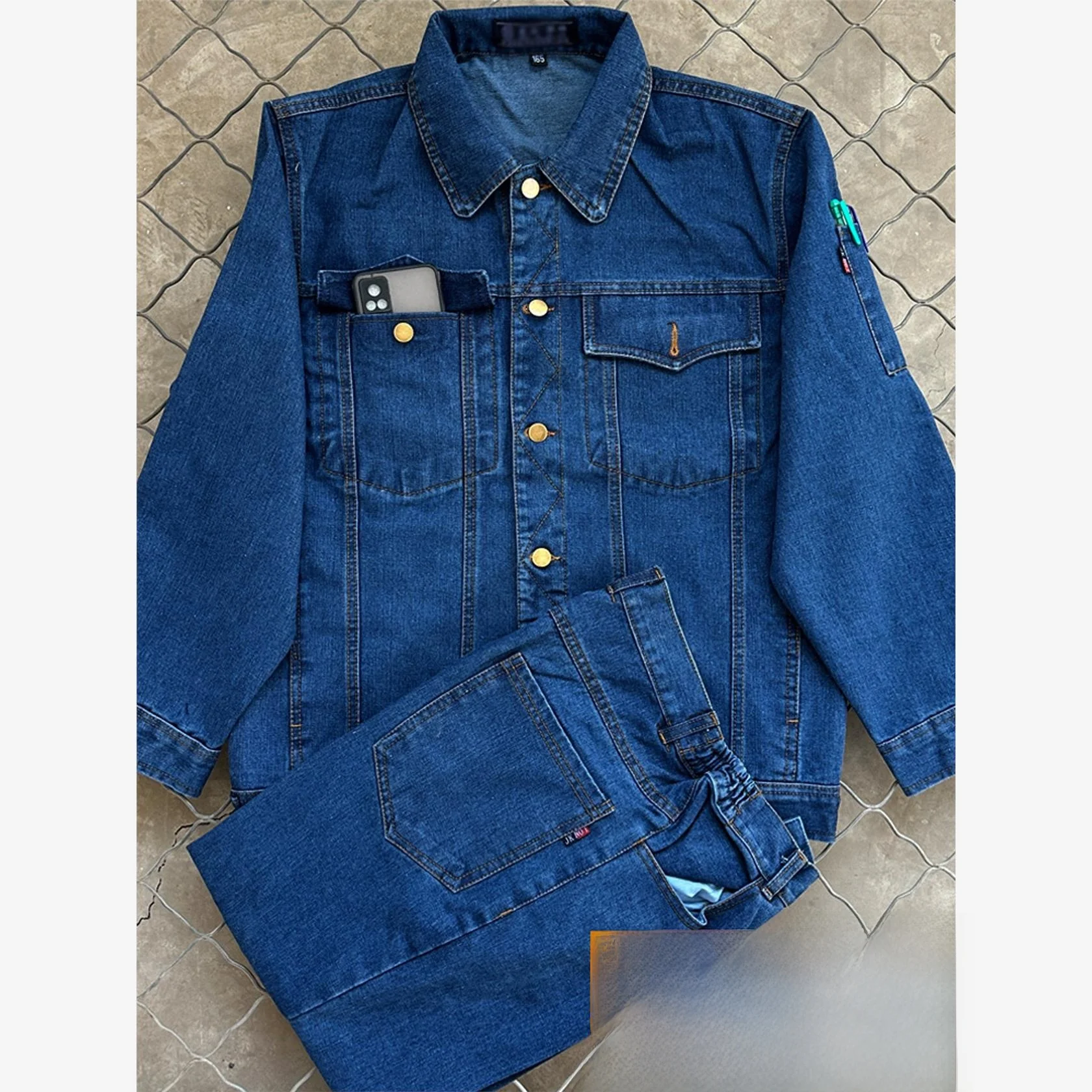 Thiened Pure Cotton Work orm Set for Men's Denim Workwear Anti-Scalding Double Layer  Welding Protective Suit