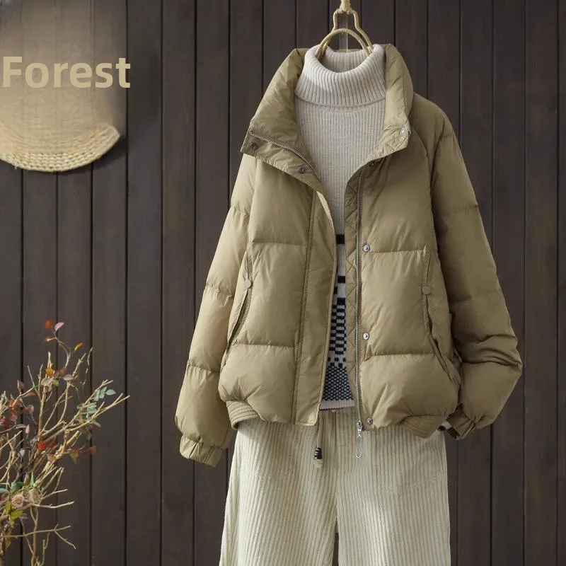 

Легкое модное белое женское зимнее пальто Du down Jaet ort Sle свободного кроя с воротником-стойкой и головками для ногтей