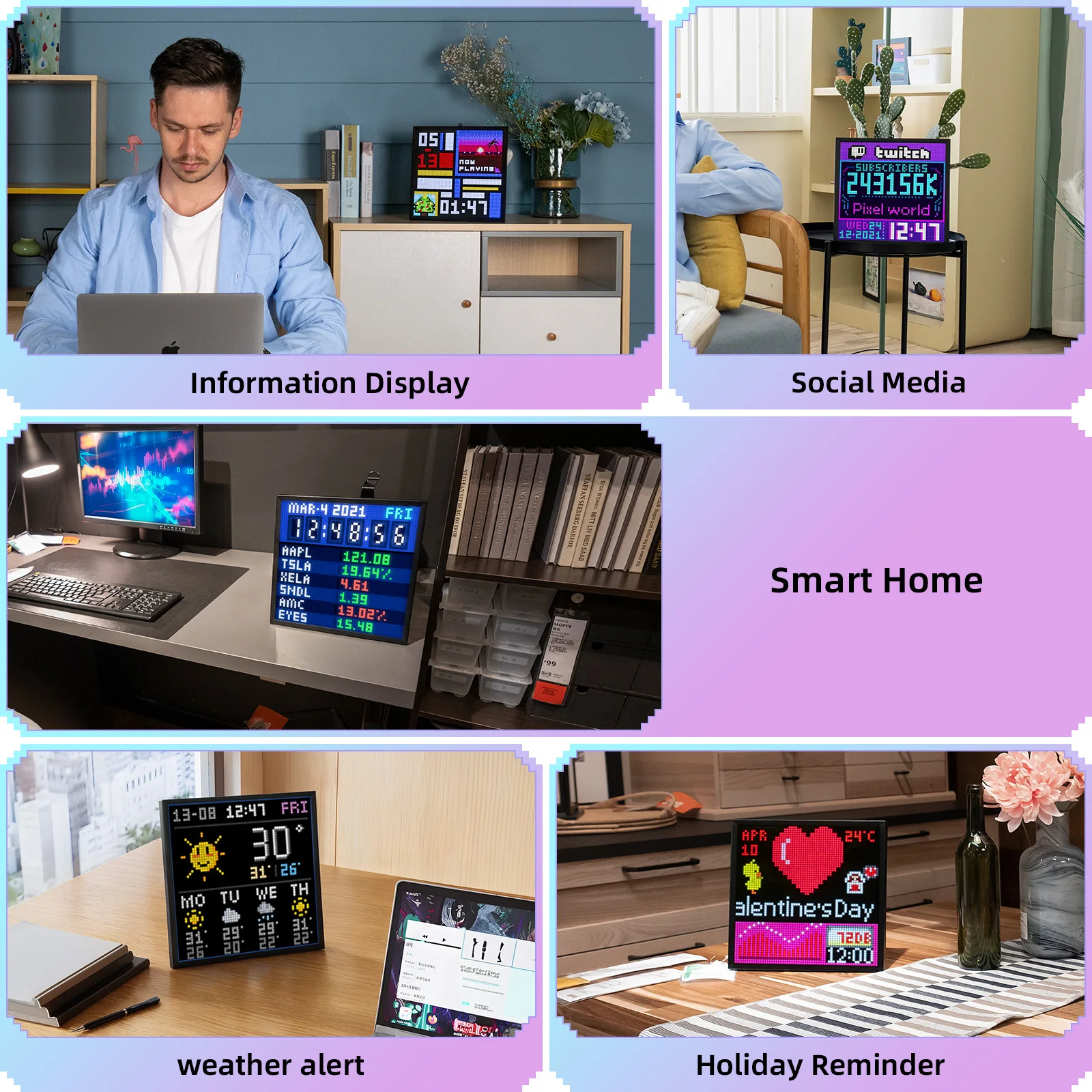 Divoom Pixoo 64 WiFi LED لوحة 64x64 عيد الميلاد غرفة الألعاب الديكور بكسل الفن عرض واي فاي سحابة الإطار الرقمي APP التحكم #2