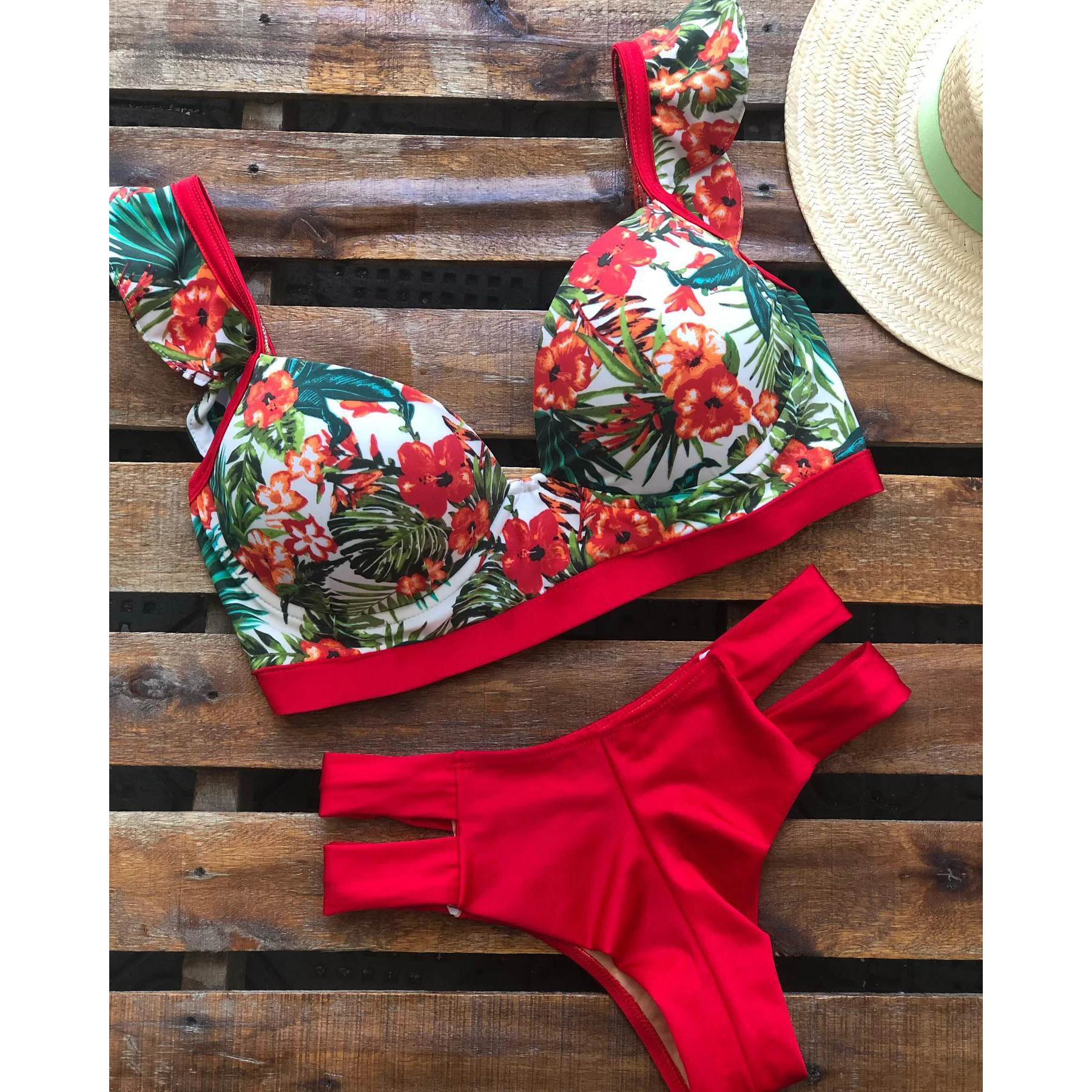 Floral Leaves Print Bikini Set Sexy Swimwear Woman Brazilian Biquini Extreme Swimsuit Female Bathingsuit Summer Bodysuit Beach