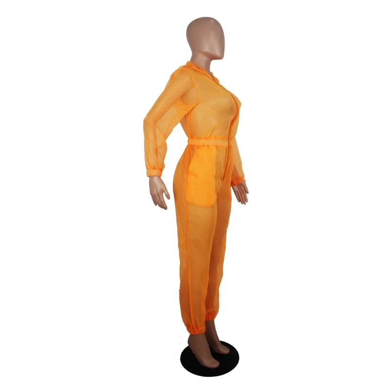 مثير انظر من خلال شبكة حللا الخريف ملابس النساء طويلة الأكمام محب مقنعين السروال القصير Playsuits قطعة واحدة وزرة وتتسابق