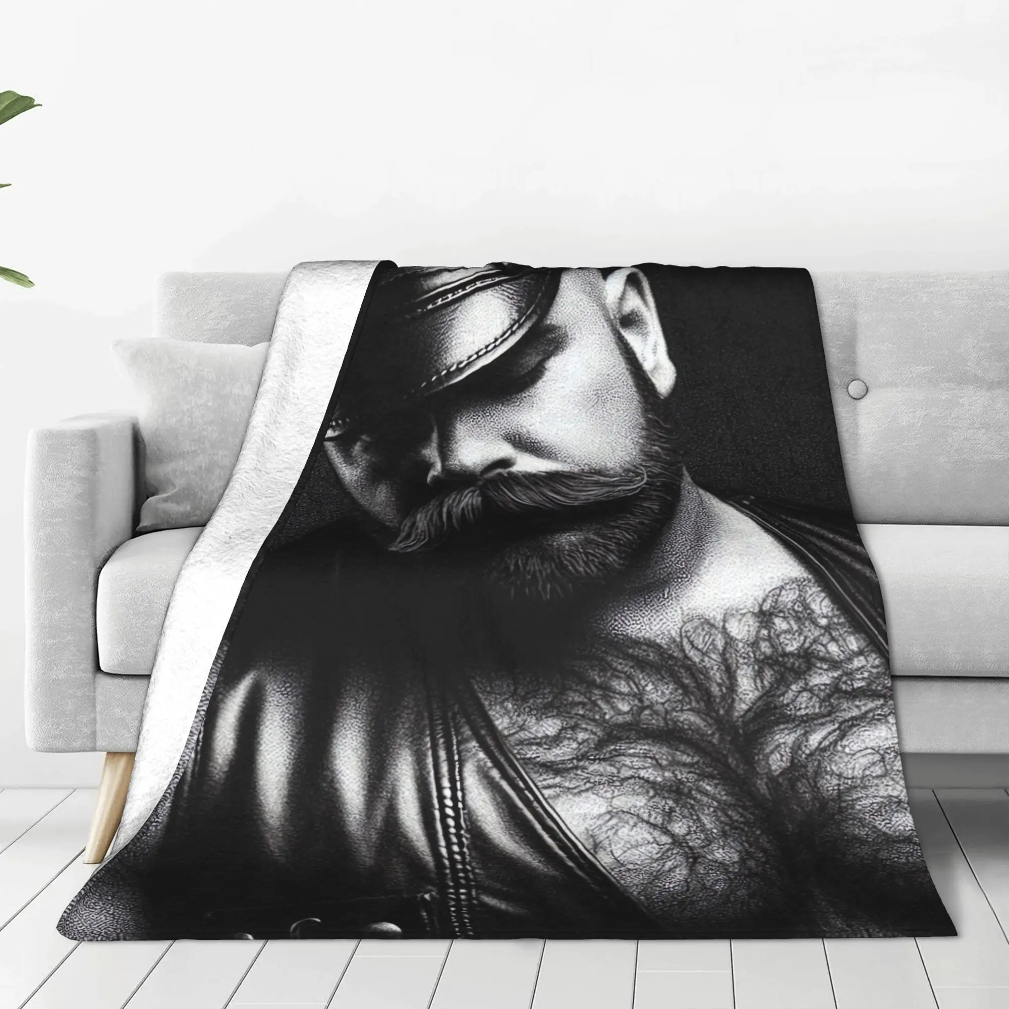 Customize Pointillism Gay Leather Daddy Muscle Power Chub Bear San Francisco Leder Pride Graphic Design Blanket Flange Textile D