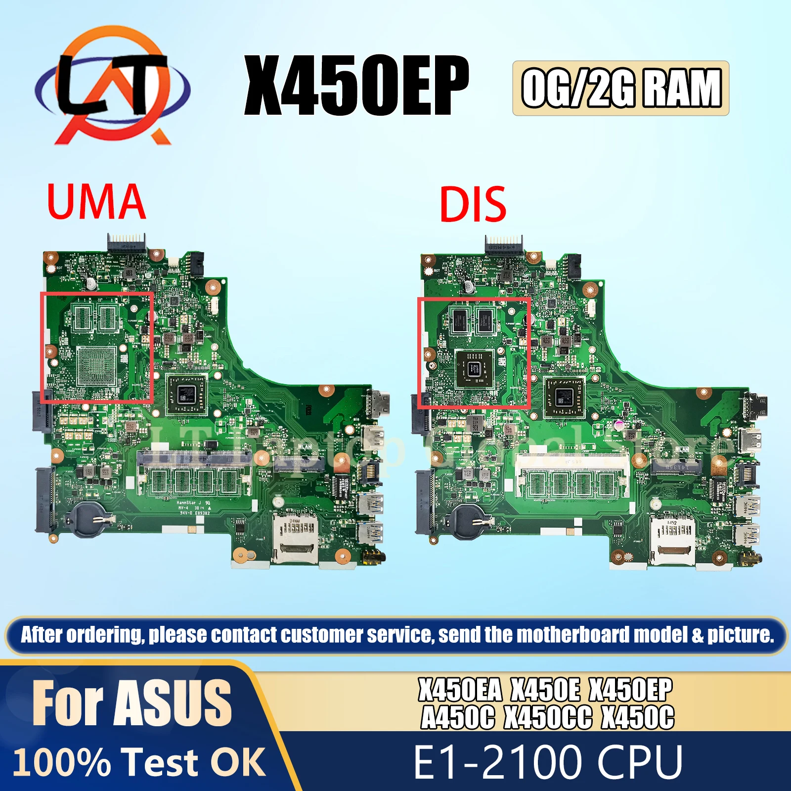 

X450EP Mainboard For ASUS X450EA X450E X450EP A450C X450CC X450C Laptop Motherboard with E1-2100 CPU 0G/2G-RAM