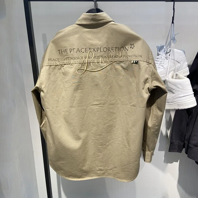 

Faionable Embroidered Casual Workwear irt Collared irt Sle Loose Fit Long Sve Youthful Trend Autumn Spring Men's S...