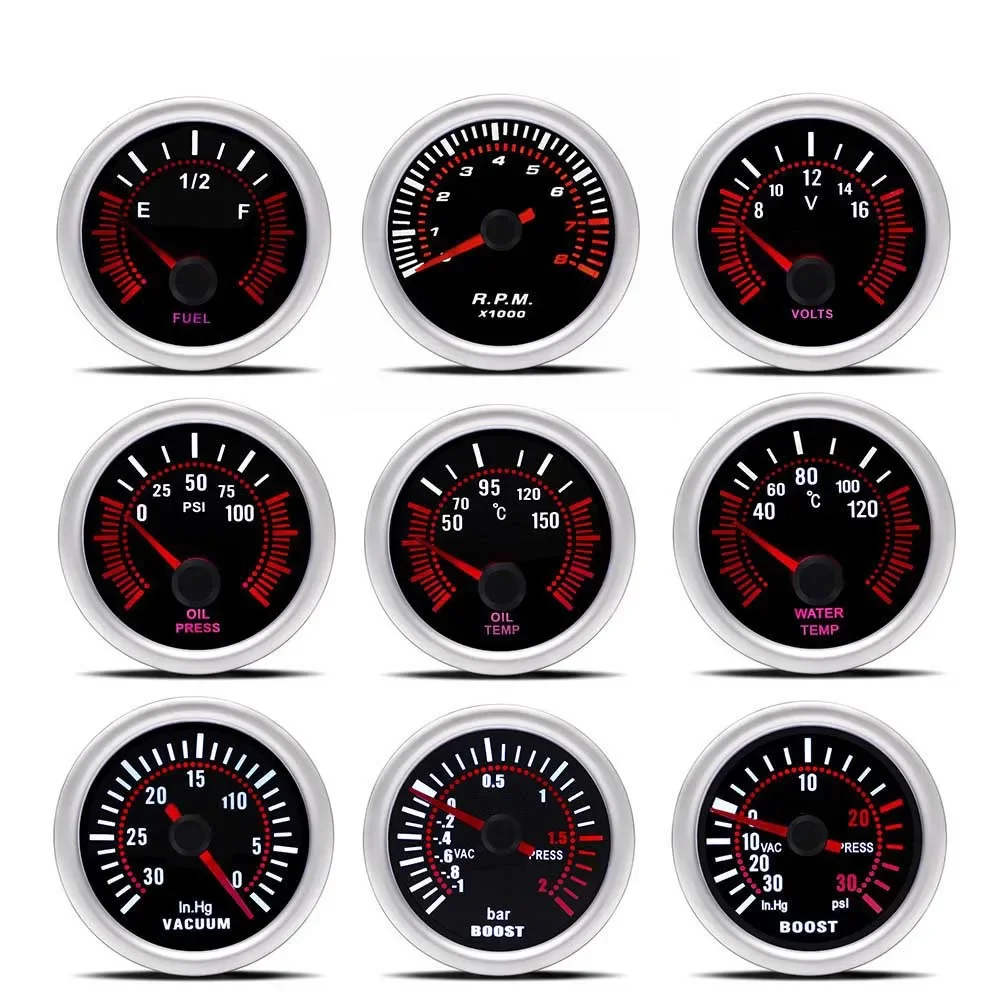 

2" 52MM Car Gauge Tachometer Boost Meter PSI Bar Water Temp Oil Temp Gauge Oil Pressure Vacuum Voltmeter For 12V Gasoline Car