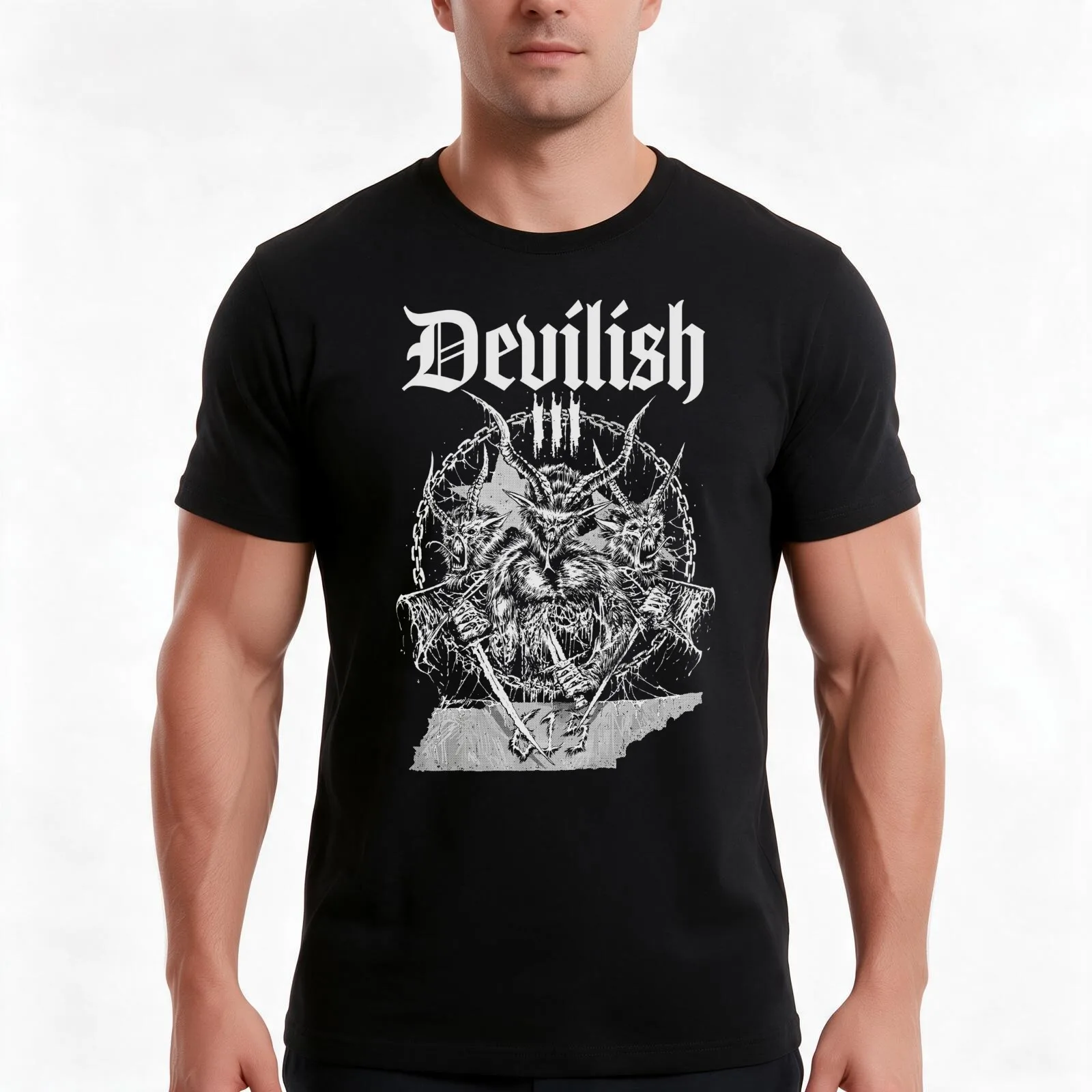 Devilish Trio 615 T-Shirt Summer Casual Cotton Tee Oversized Streetwear Tops Vintage Graphic Print Loose Fit Short Sleeve