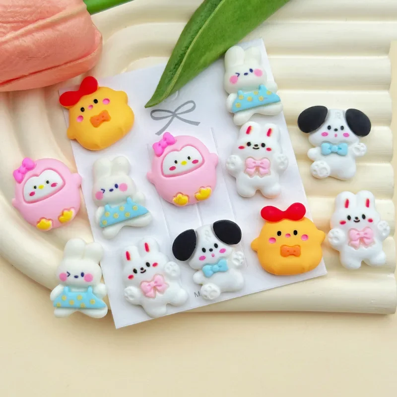 5pcs Cute Frosted Rabbit Bear Chick Resin Fkatback Charms for DIY Jewelry Accessories Mobile Phone Case Accessories Material