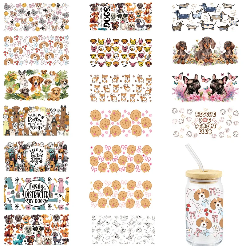 Cartoon Dog UV DTF Stickers For Coffee Cups Watter Bottles 3D Transfer Wraps Sticker DIY Strong Waterproof Brand Logo Custom