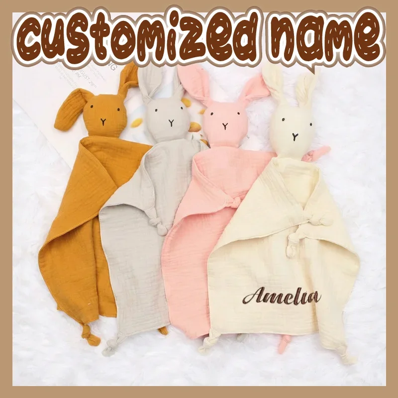 

Personalized Baby Comforter And Bib Set with Embroidered Name Customized Animal Design for Baby Shower Or Easter Gift