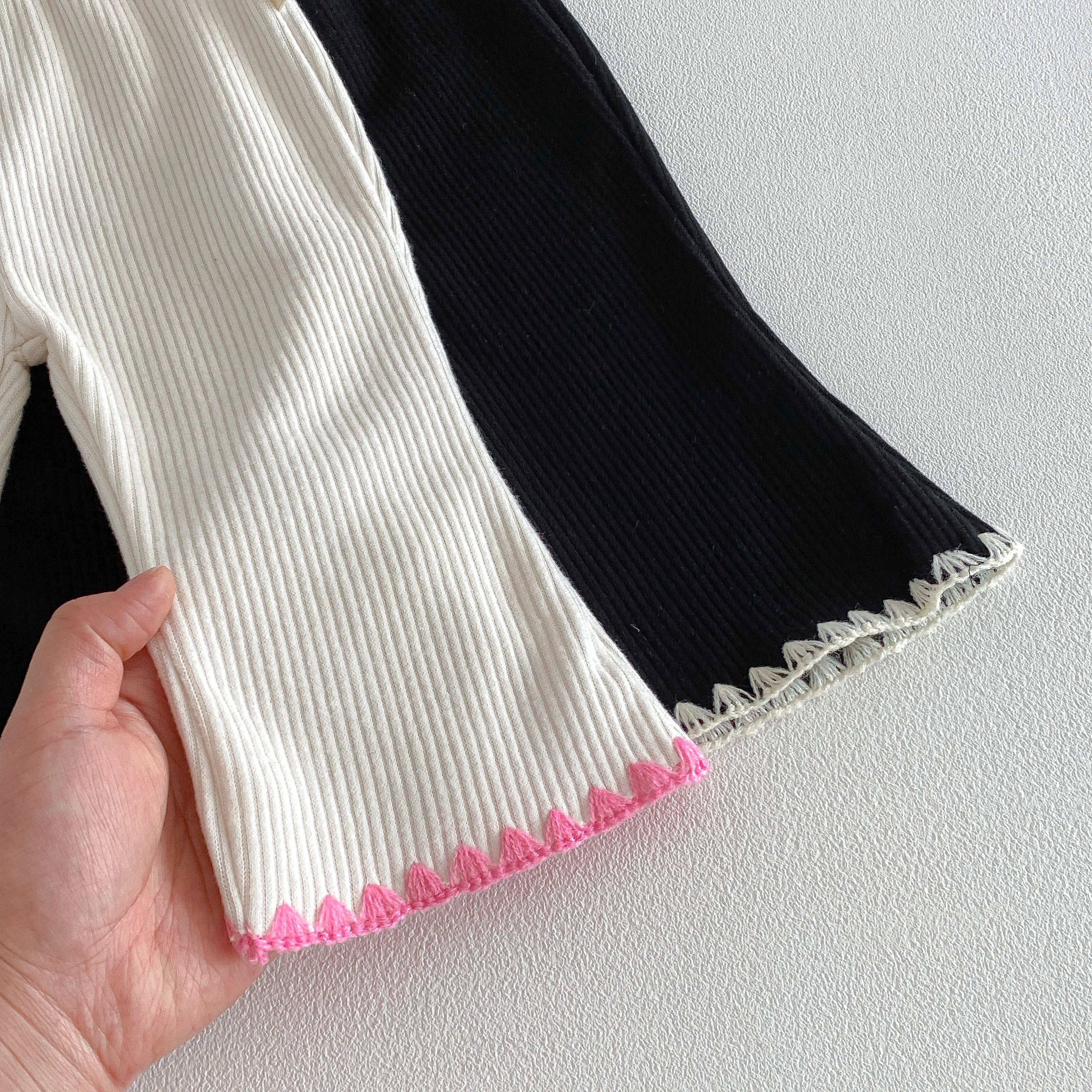 Frühlings- und Herbst-Trendhosen für Mädchen, koreanischer Stil, vielseitige, einfarbige, gerüschte Schlaghosen für Babymädchen – Detail 6