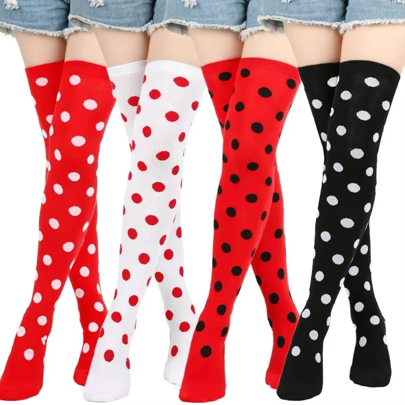 Long Socks Womens Over Above Knee Striped Thigh High Stockings Dot Ladies Girls Black White Pink Cosplay Lolita Harajuku Y2k