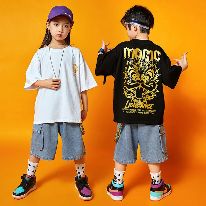 Boys' hip hop hip hop summer loose girls' jazz dance clothes children's Catwalk Fashion Girls' suit summer