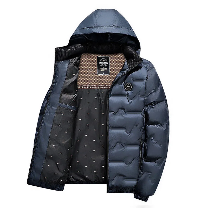 2024 Autumn and Winter Fashion Solid Color Thick Warm Hooded Padded Jacket Men's Casual Loose Large Size High-Grade Coat XL-5XL