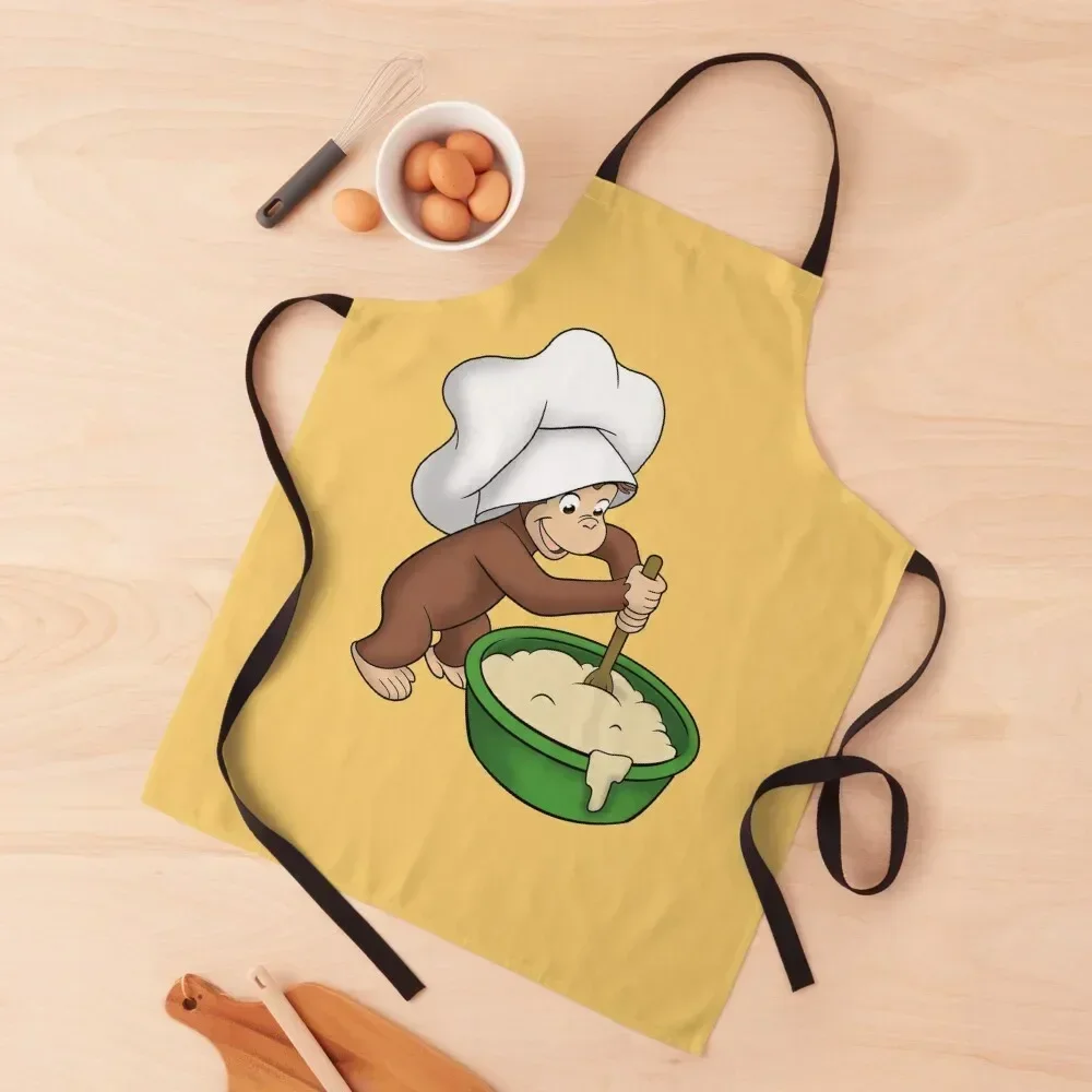 Curious George baking a cake Apron work gowns for women cleaning Things For The Home Apron