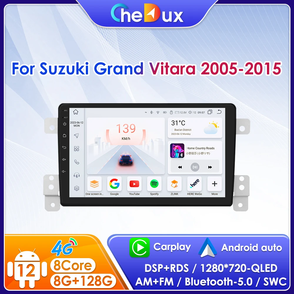 

Автомагнитола Chedux, Android 12, для Suzuki Grand Vitara 2005-2015, Android, GPS-навигация, видеоплеер Carplay 7862, 2Din, Wi-Fi