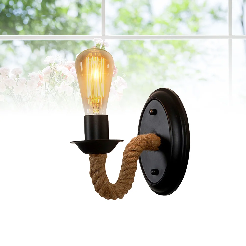 الممر ضوء الرجعية الجوت حبل الجدار مصباح 220 فولت E27 الشمعدان المعدني لغرفة النوم غرفة المعيشة بار إضاءة ديكوريّة أباجورة